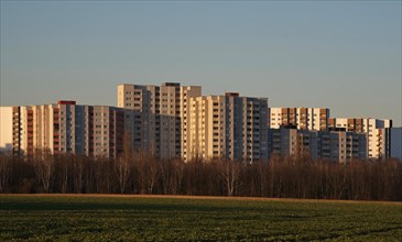 Tenement houses on the outskirts of the city in the evening light