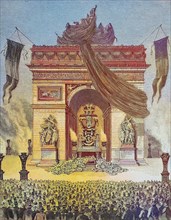The display of Victor Hugos body under the Arc de Triomphe in Paris