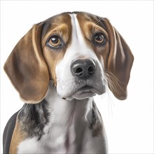 Portrait of a Beagle in front of a white background. AI generated Art