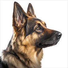 Portrait of a german shepherd in front of a white background. AI generated Art