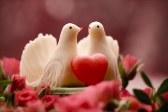 Two white doves with a small red heart