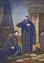 King Louis XI prays to St. Francis de Pauly for the prolongation of his life