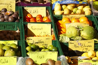 Fruit with price tags at a market stall