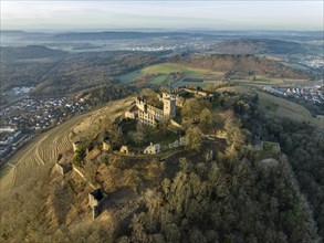 The Hohentwiel castle ruins illuminated by the morning sun
