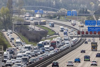 Heavy traffic with congestion on the multi-lane motorway A8 near Stuttgart