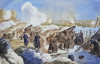 Battery of Prussian mortars in front of Fort Double Couronne