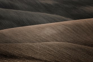 Beautiful harsh landscape of plowed Moravian fields in the autumn season. Czech republic