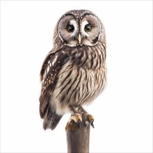 Portrait of an owl who sits on a pole