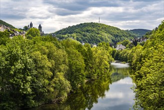 The river Lenne near Altena with Altena Castle in the background