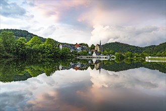 Reflection of the village of Beyenburg in the Beyenburg reservoir on the river Wupper