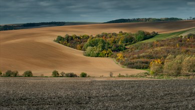 Beautiful harsh landscape of plowed Moravian fields in the autumn season. Czech republic