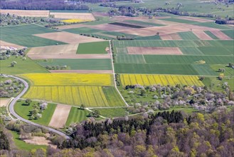 View from Breitenstein in spring of the Alb foreland with its agricultural land