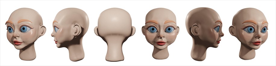 3D render of a bald head of asexual cartoon character