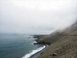 Coastal road in the fog