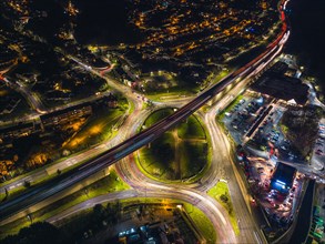 Night Top Down over Penn Inn Flyover and Roundabout from a drone Newton Abbot