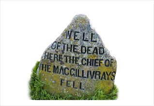 Headstone that marks the grave of fallen Jacobite chief of the Clan MacGillivray at the Culloden battlefield