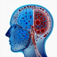 Icon image of human transparent head with brain and dementia