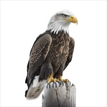 Portrait of an bald eagle who sits on a pole