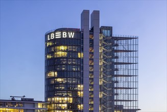 Landesbank Baden-Wuerttemberg LBBW building in the evening