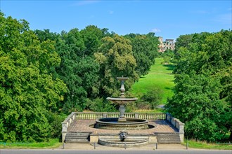 View from Sanssouci Palace over the Rossbrunnen to the ruins on Ruinenberg