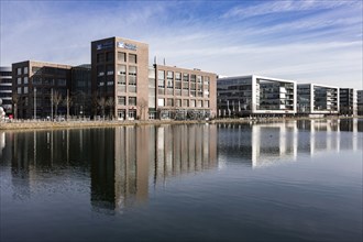 Volksbank Rhein-Ruhr in Duisburg Inner Harbour in front of the H2 Offices