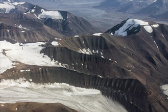 Aerial view over mountain ridges at Spitsbergen