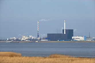 The decommissioned Brunsbuettel nuclear power plant on the Elbe. Brunsbuettel