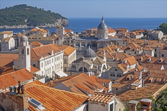 Bell tower and domes of Dubrovnik Cathedral and St Blaises church in the Old Town