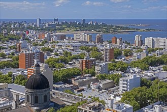 Aerial view over capital city Montevideo on the northeastern bank of the Rio de la Plata