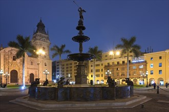 Plaza de Armas and Basilica Metropolitan Cathedral of Lima at night