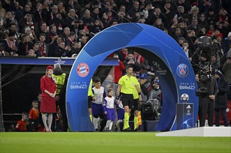 Referee Daniele Orsato comes through Champions League arch to blow the whistle