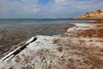 Salt deposits on the shore