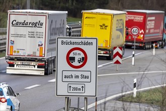 Symbolic image Bridge damage on the A8 motorway with lorries near Muehlhausen