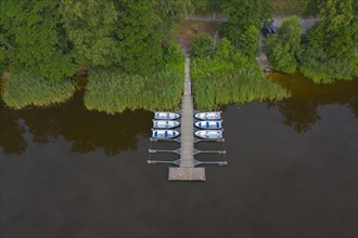 Aerial view over rowing boats
