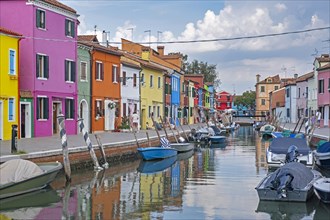Brightly coloured houses along canal at Burano