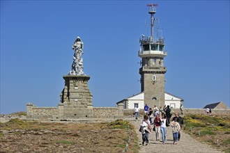 The statue Notre-Dame des naufrages and semaphore at the Pointe du Raz at Plogoff