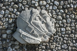 Sculpture showing the French aviators Francois Coli and Charles Nungesser who disappeared during an attempt to make the first non-stop transatlantic flight between Paris and New York at Etretat