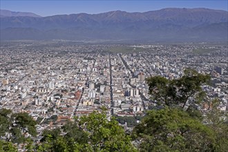 Aerial view over the city Salta in the Lerma Valley at the foothills of the Andes mountains in the Salta Province