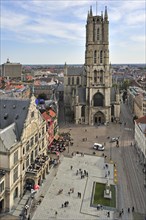 View from belfry over the Saint-Bavos square and the Saint-Bavos cathedral