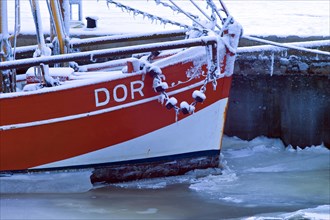 Bow of a crab cutter in the harbour of Dorum Neufeld