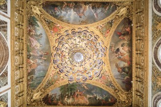 Ceiling painting and chandelier