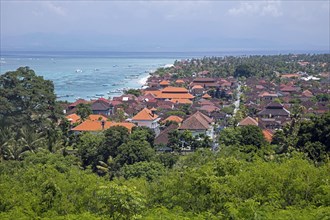 Aerial view over the coastal village Jungut Batu