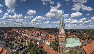 Panoramic view of the old town and the historic St. John's Church from the former water tower