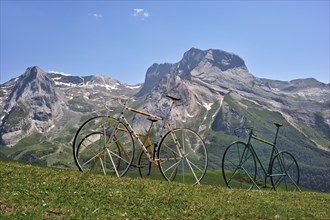 Giant bicycle sculptures at the Col dAubisque in the Pyrenees