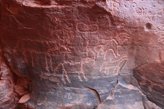 Rock paintings at Jebel Khazali in Wadi Rum