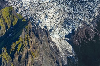 Aerial view over glacier of the volcano Eyjafjallajoekull