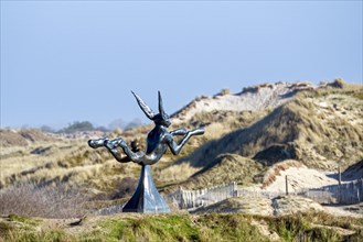 Sculpture Hospitality by artist Barry Flanagan showing leaping hare in the dunes near the Zwin nature reserve at Knokke-Heist