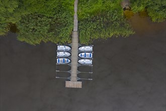 Aerial view over rowing boats