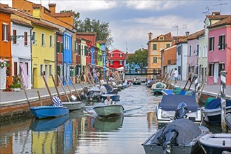 Brightly coloured houses along canal at Burano