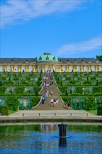 French Rondell and Great Fountain with view over the vineyard terraces to Sanssouci Palace